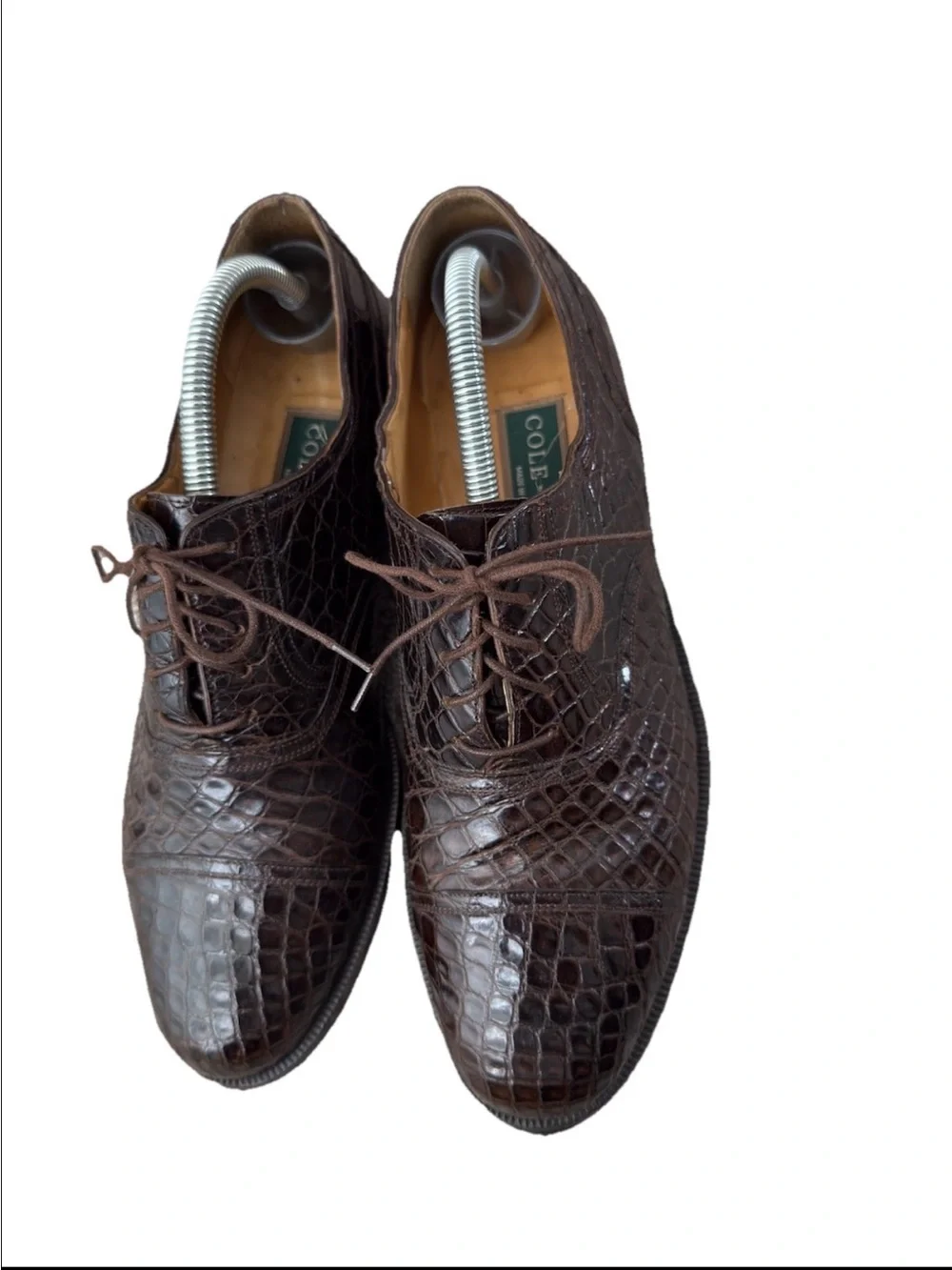 Vintage Cole Haan Genuine Crocodile Oxfords 9 D Brown Dress Shoes Italy